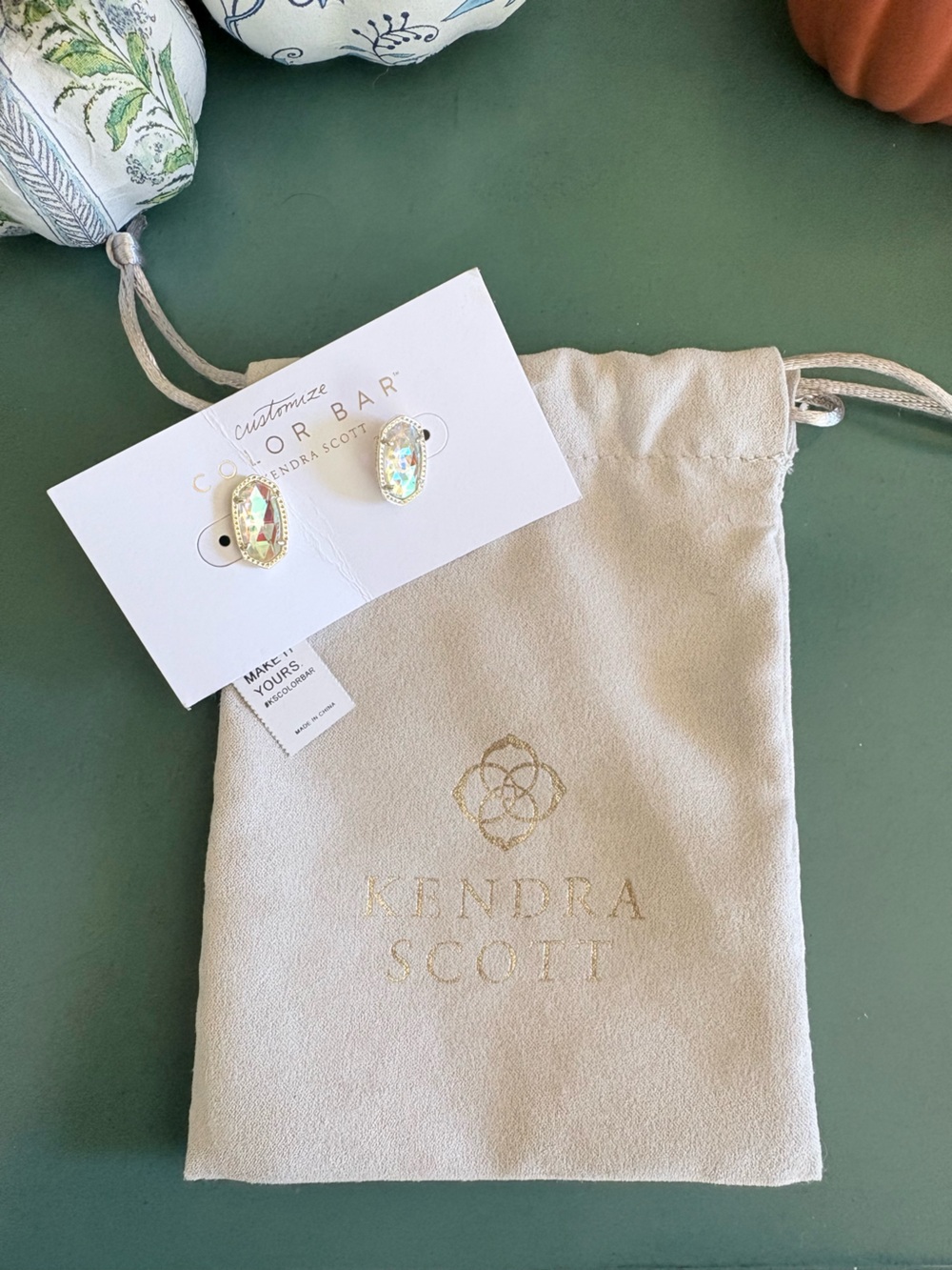 NWT Kendra Scott Color Bar Iridescent Gold Oblong Earrings NEW